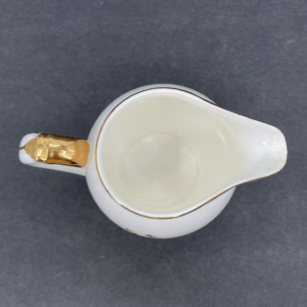 Porcelain Creamer Pink Roses Gold Trim Bone China Japan E Backstamp 4" Vintage - Picture 5 of 11